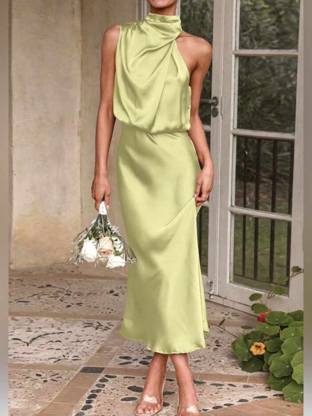 Luxe lime green cocktail satin dress